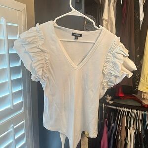 Express White Ruffle Sleeve Bodysuit